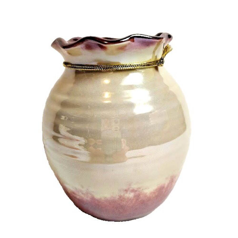 Blue Sky Heather Goldminc Twin Hearts Vase Burgundy Scalloped Iridescent 2001 - Picture 2 of 3